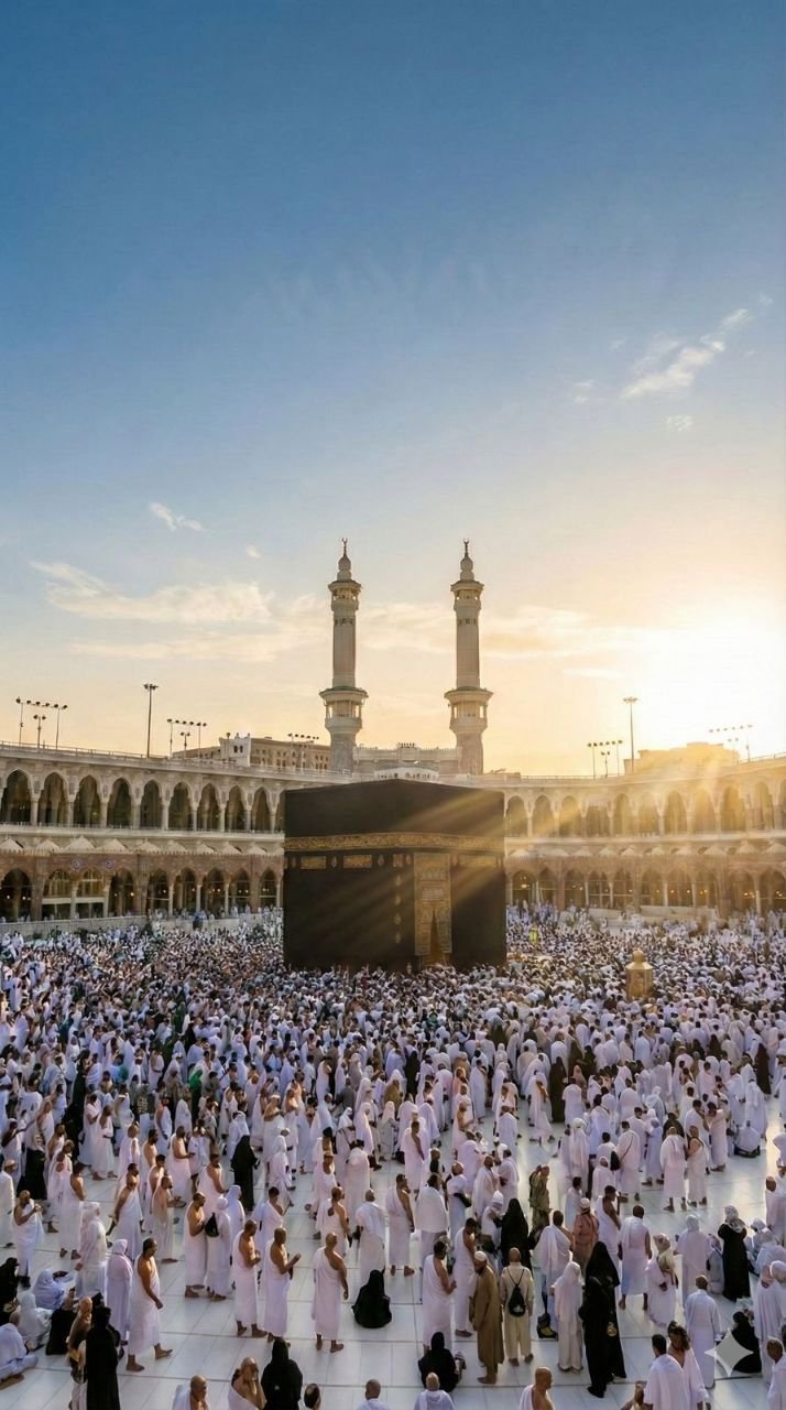 مصلّون حول الكعبة المشرّفة وعليهم ملابس الإحرام